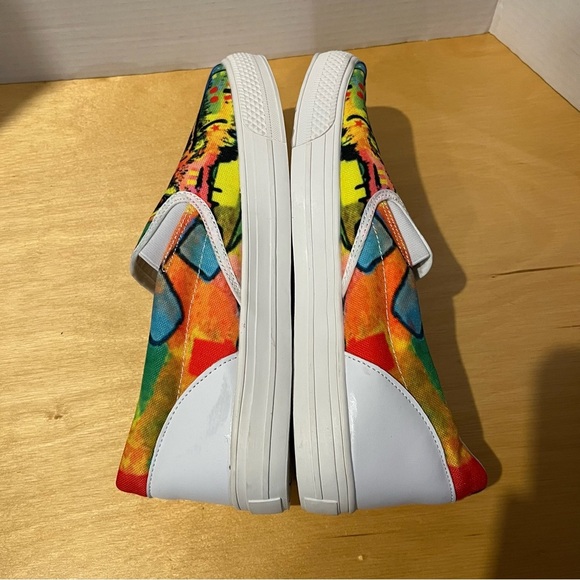 Colorful Dog Face Shoes Womens 9 Rainbow Hippie Boho Love Slip On - Picture 6 of 8